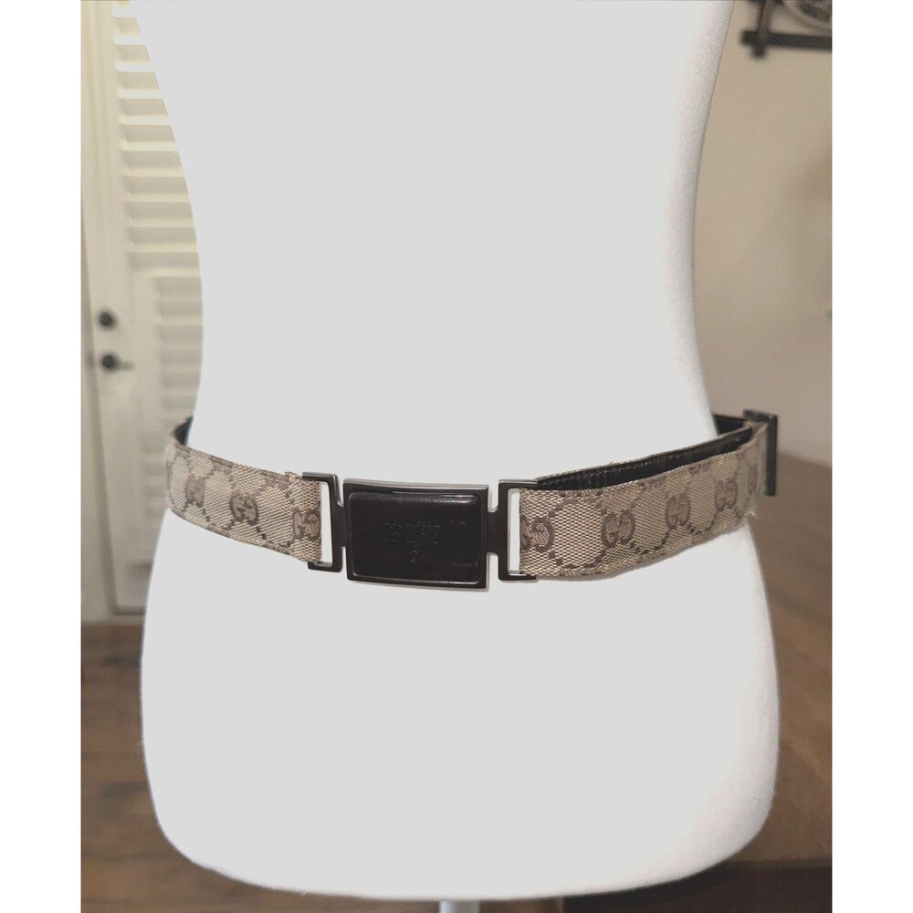 Gucci Vintage GG Monogram Canvas Belt Adjustable Brown Italy Authentic